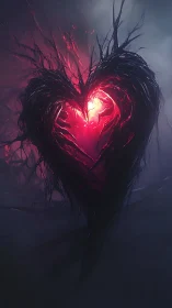 Glowing heart radiates warmth through darkness with ethereal beauty.
