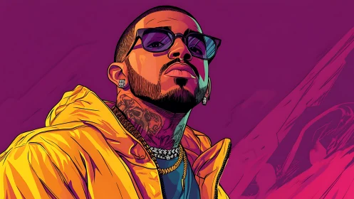 Neon-clad swagger king in bold magenta streetlight glow.