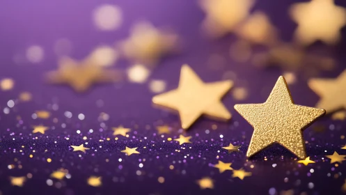 Sparkling golden stars resting on a dreamy purple glow.