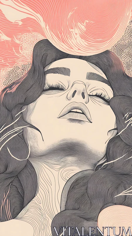 Female portrait rendered with dense flowing line contours