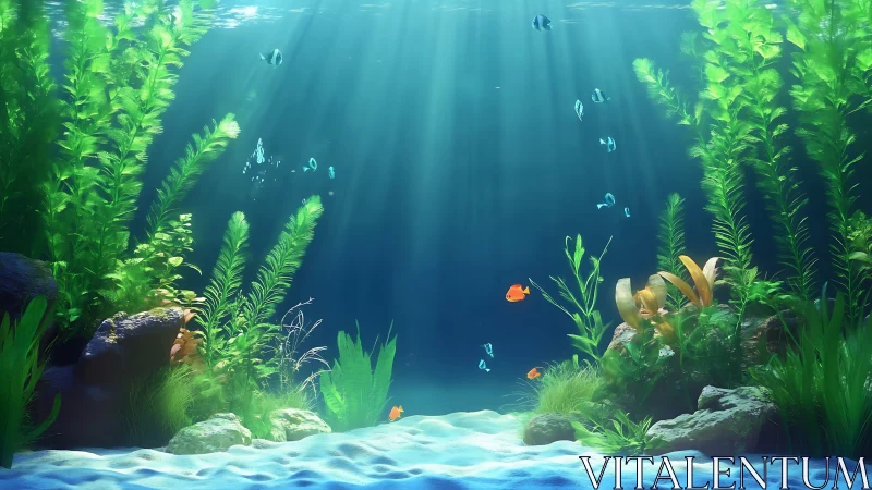 Subsurface aquatic biome with volumetric caustics and flora.