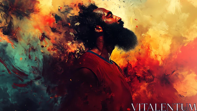 Profile portrait of athlete dissolving into high-energy color plumes