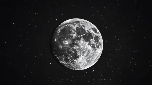 Gentle full moon glowing softly in a quiet starry sky.