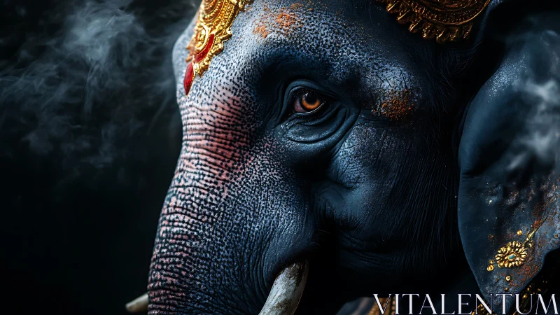 Ornate blue elephant head rendered in cinematic photoreal detail