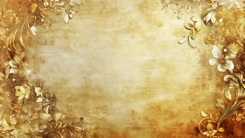 Gold floral frame surrounds textured vintage background.