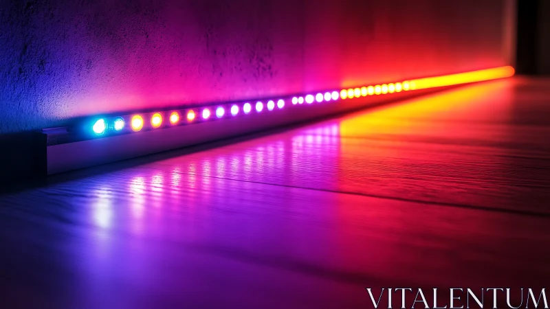 Linear RGB LED wall washer casting gradient floor illumination.