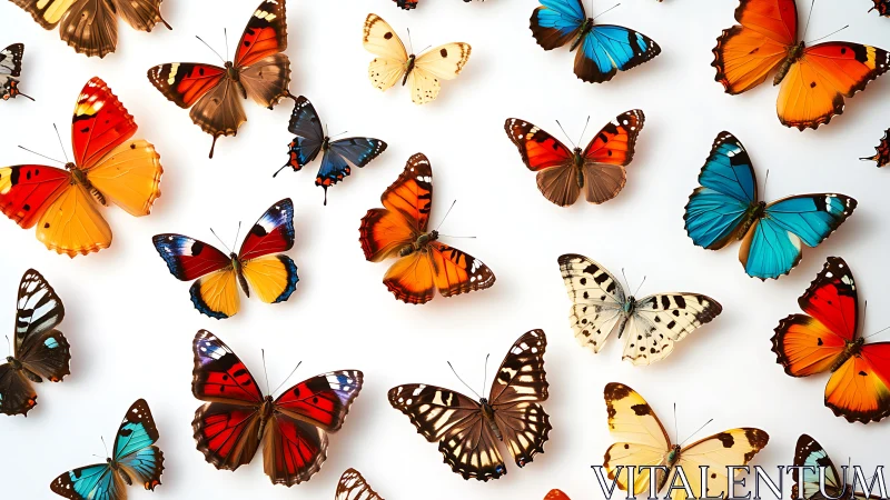 Colorful butterflies rest on white for vibrant natural art