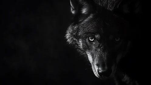 Midnight wolf gaze carving silver fire from the dark.