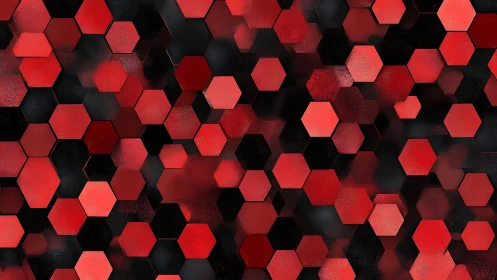 Hexagonal red grid with staggered modular geometric tiling.