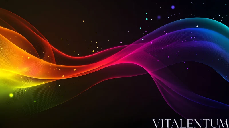 Colorful light waves flowing across dark gradient background.