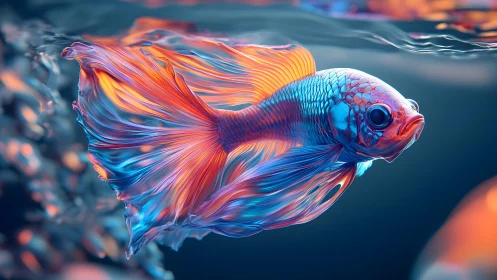 Vibrant Betta Fish in Neon Light, Hyper-Realistic Digital Art.