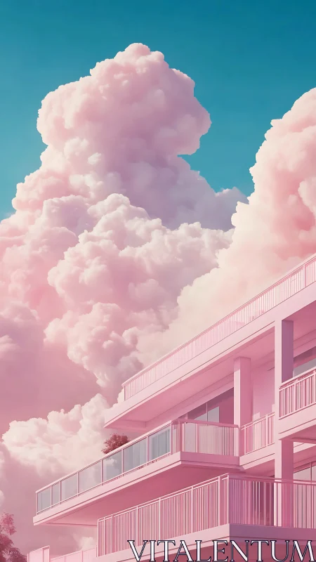 Cotton candy clouds drifting over a pastel balcony dream.