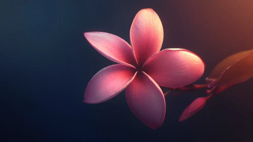 Pink Plumeria Flower Against Dark Background