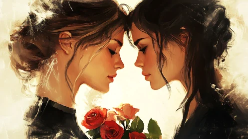 Twin Profile Portraits: Romantic Double Exposure Digital Composition.