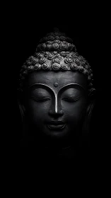 Midnight Buddha visage carved from quiet and shadowed light.