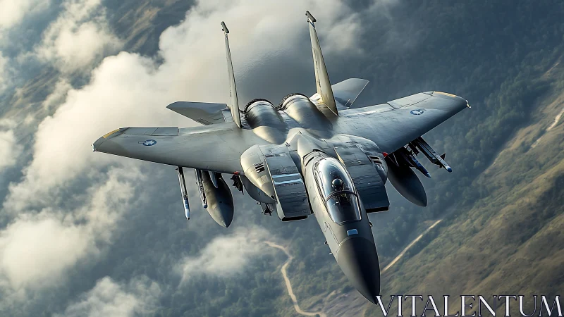 Twin‑engine air superiority fighter jet in low‑altitude tactical climb