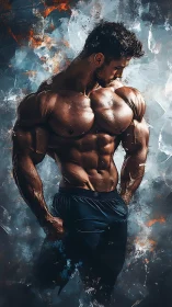 Muscular male torso in stylized digital athletic portrait.