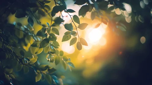 Sunlit Green Leaves in Dreamy Nature Bokeh Photography Style.
