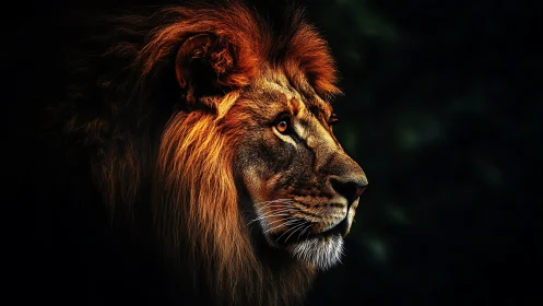 Directional rim lighting sculpts a lion profile in high contrast