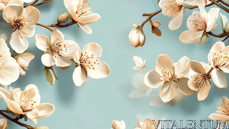 Creamy cherry blossoms drift like quiet stars in spring