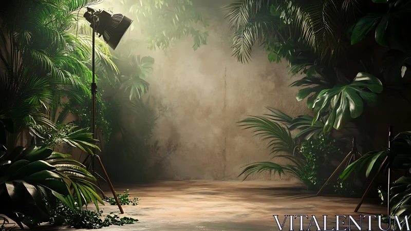 Studio jungle backdrop with cinematic lighting composition.
