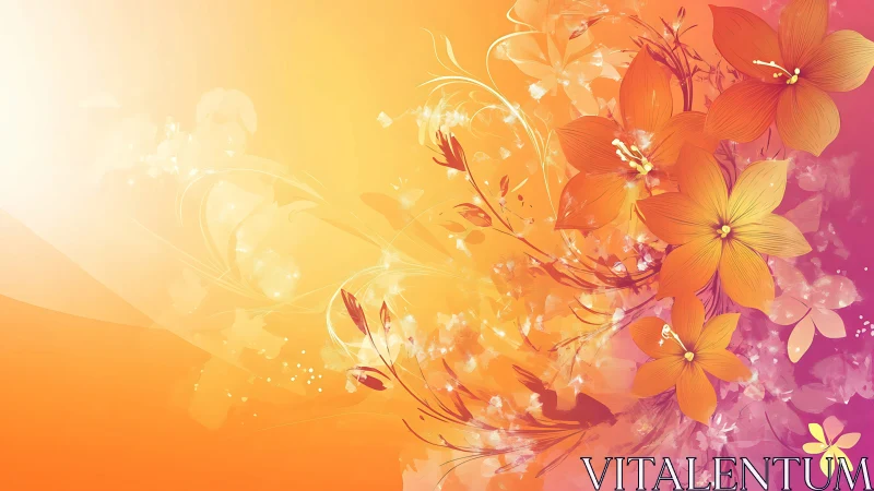 Radiant orange blossoms swirl through dreamy abstract light.