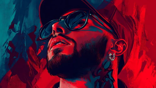 High-contrast neon portrait isolates angular male profile in red