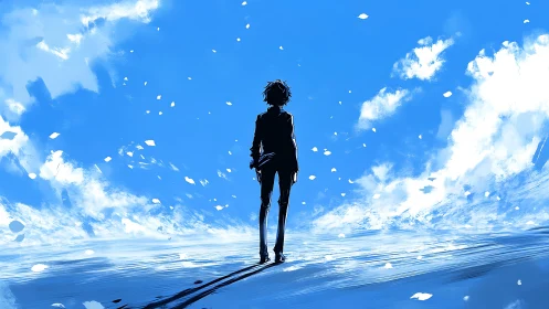 Skyline daydreamer walks the horizon of swirling light.