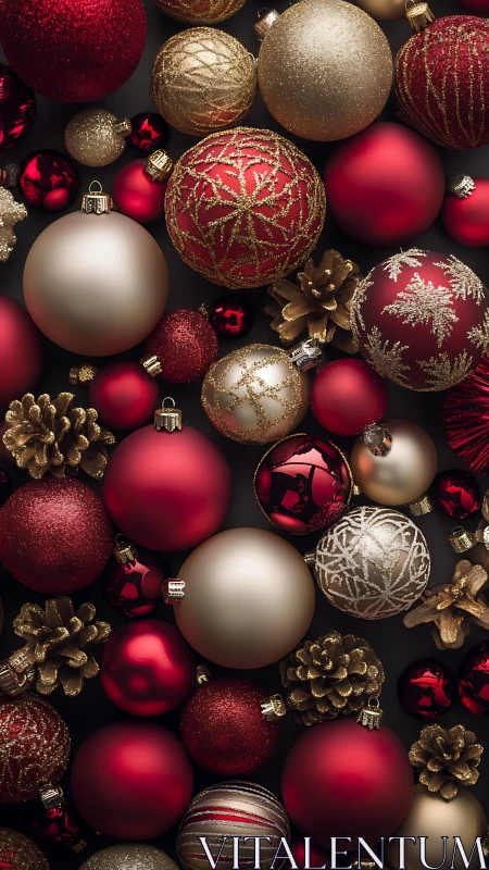 Red and gold Christmas baubles fill tight festive frame