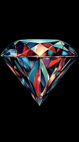 Prismatic diamond renders neon reflections on deep black