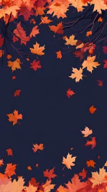 Autumn maple leaves drift around deep navy void border.
