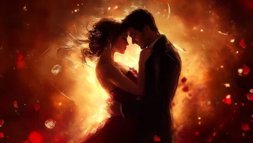 Silhouetted Lovers Embracing in Golden Light.