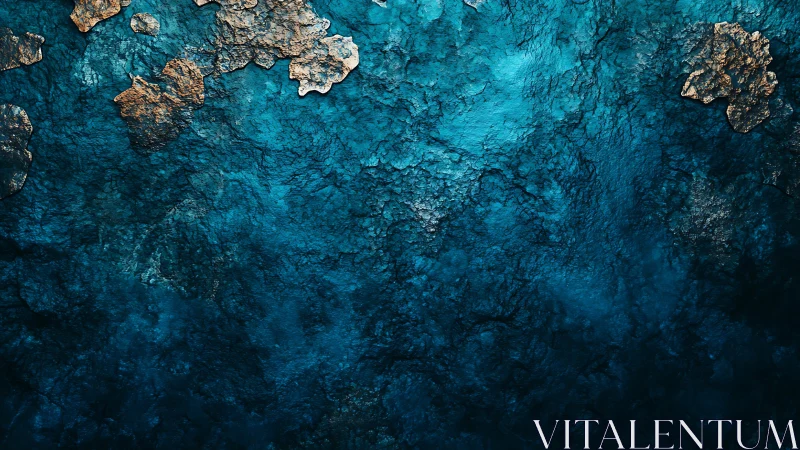 Teal textured abstraction with metallic gold fragments.