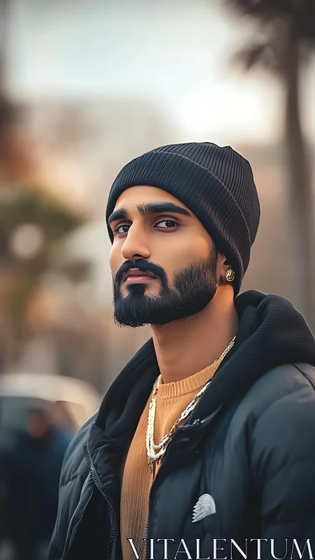 Portrait of urban male subject with shallow depth of field rendering