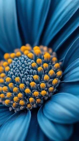 Radiant blue blossom center glowing with golden warmth.