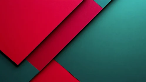 Diagonal red and teal geometric planes form bold contrast