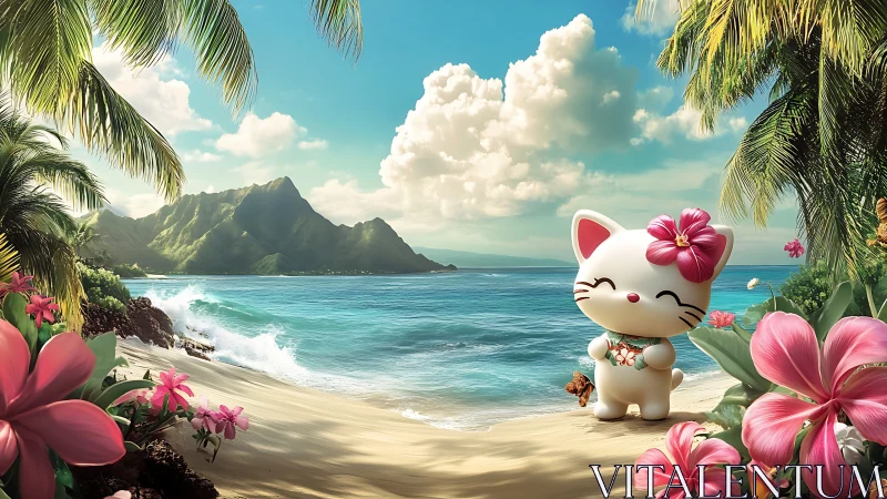 Hello Kitty Paradise Beach with Tropical Mountains.