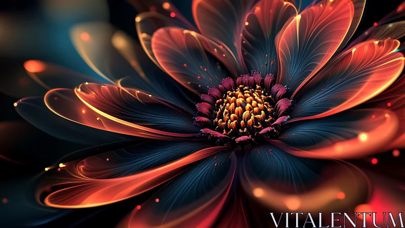 Digital macro rendering depicts a stylized luminous flower form