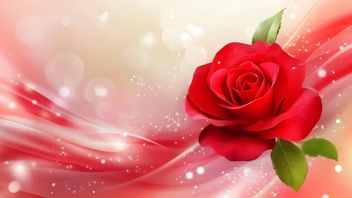 Vibrant red rose emerges against soft pink bokeh background.