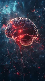 Human brain model with neural network in cosmic void.