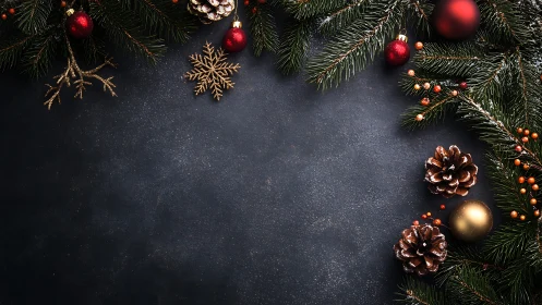 Cozy Christmas pine branches with glowing festive accents.