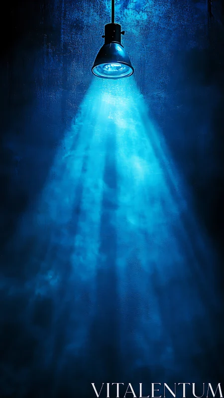 Blue spotlight casts dramatic glow in a darkened space
