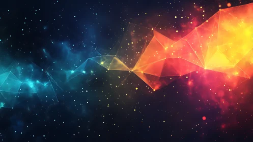 Colorful polygonal nebula band across deep star field.