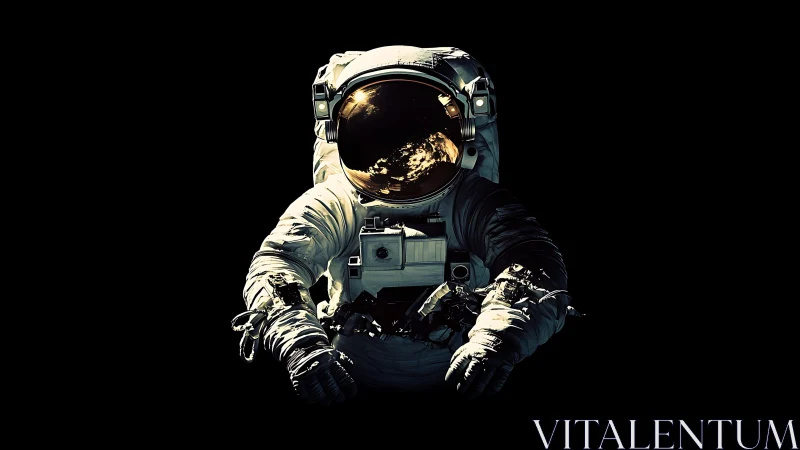 Isolated astronaut portrait with golden visor reflections.