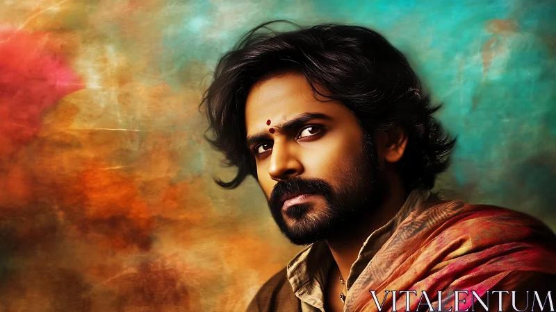 Warm portrait of a thoughtful man in rich colorful light