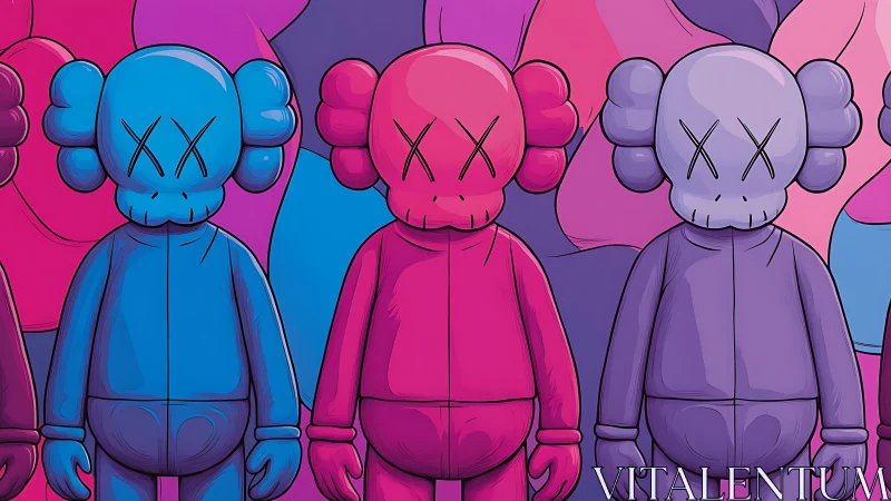 Color gradient toy trio under bold pop graffiti lighting.