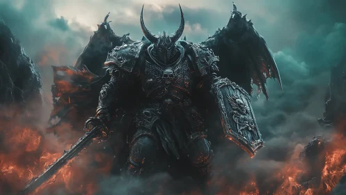 Dreadwing warlord strides through molten storm and shadow.