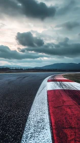 Sweeping racetrack curve invites quiet speed under moody skies