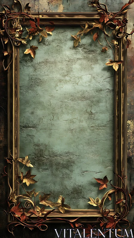 Aged baroque frame encloses textured teal plaster surface