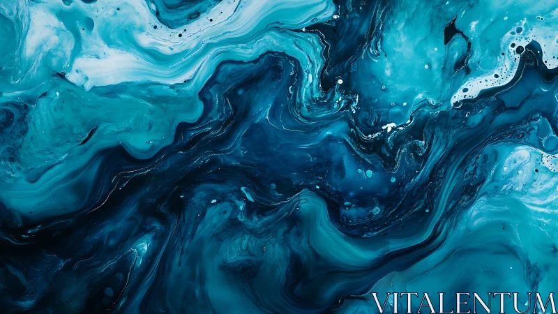 Turquoise fluid acrylic marbling with dynamic oceanic swirls